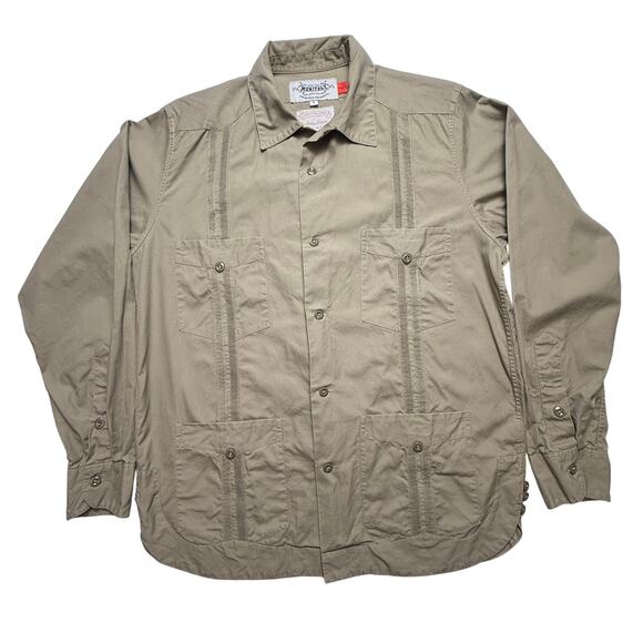 STAG Vancloth Kakhi Long Sleeve Poplin Guayabera Shirt Embroidered - Size Small - Picture 1 of 16